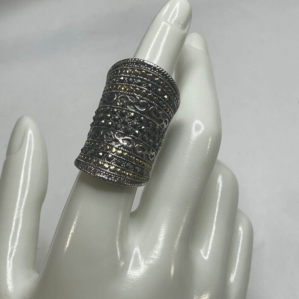 Cuff ring costume jewelry Burnished silver tone boho bohemian gothic goth